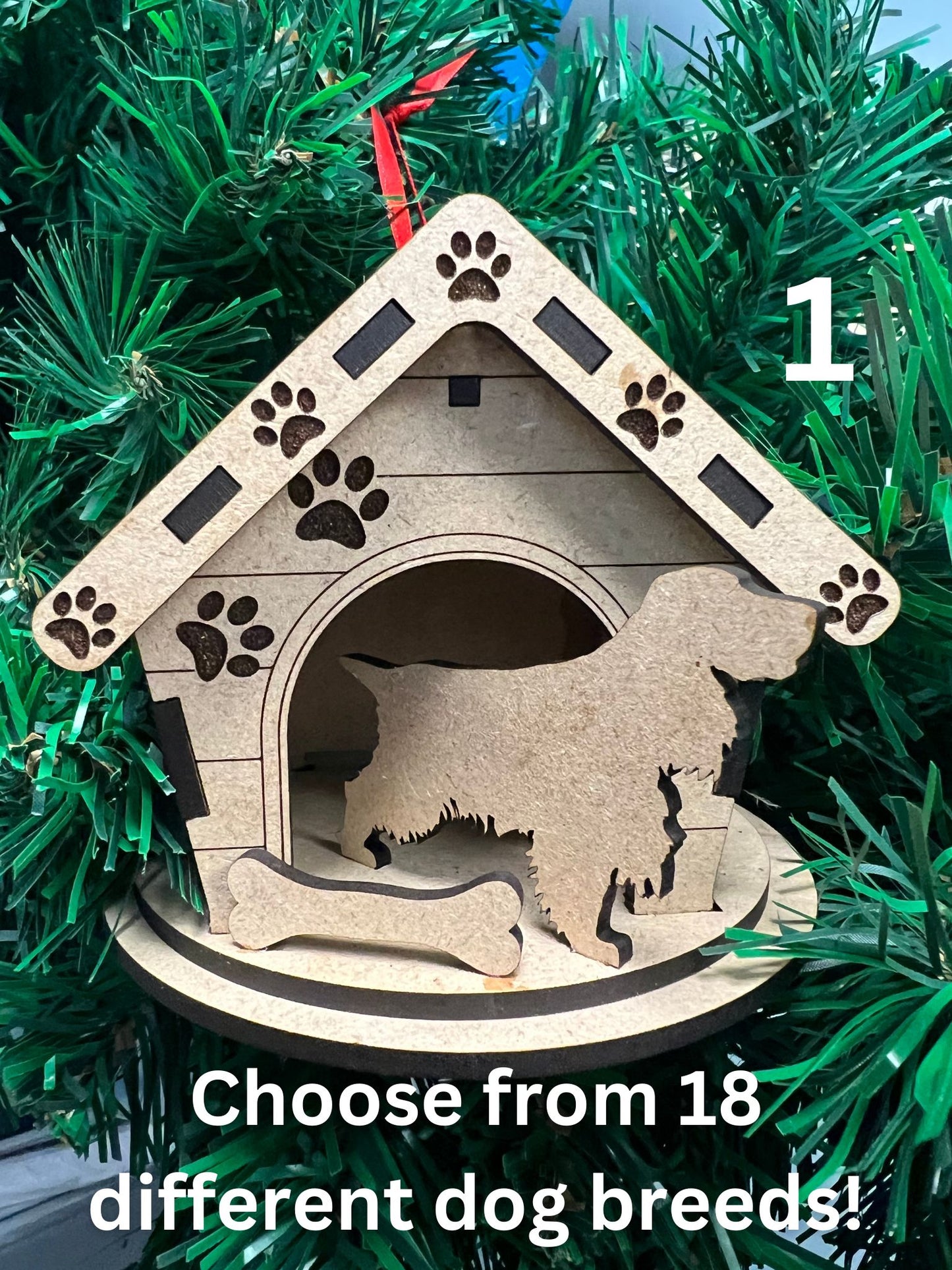 Dog House Ornament w/ Choice of Dog Breed (Assembled or DIY)